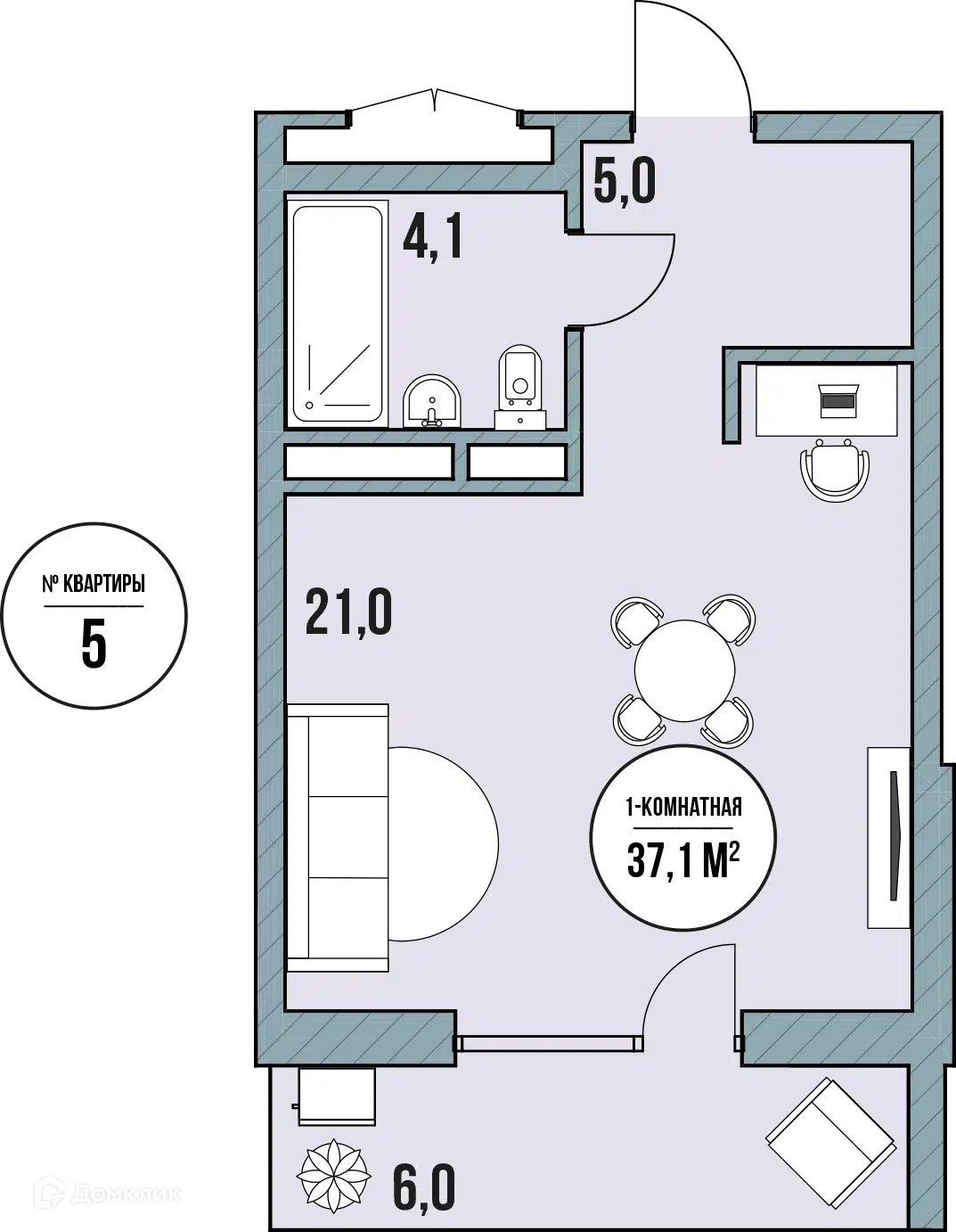 Планировка: Студия 37.10 м² в новостройке МореТут