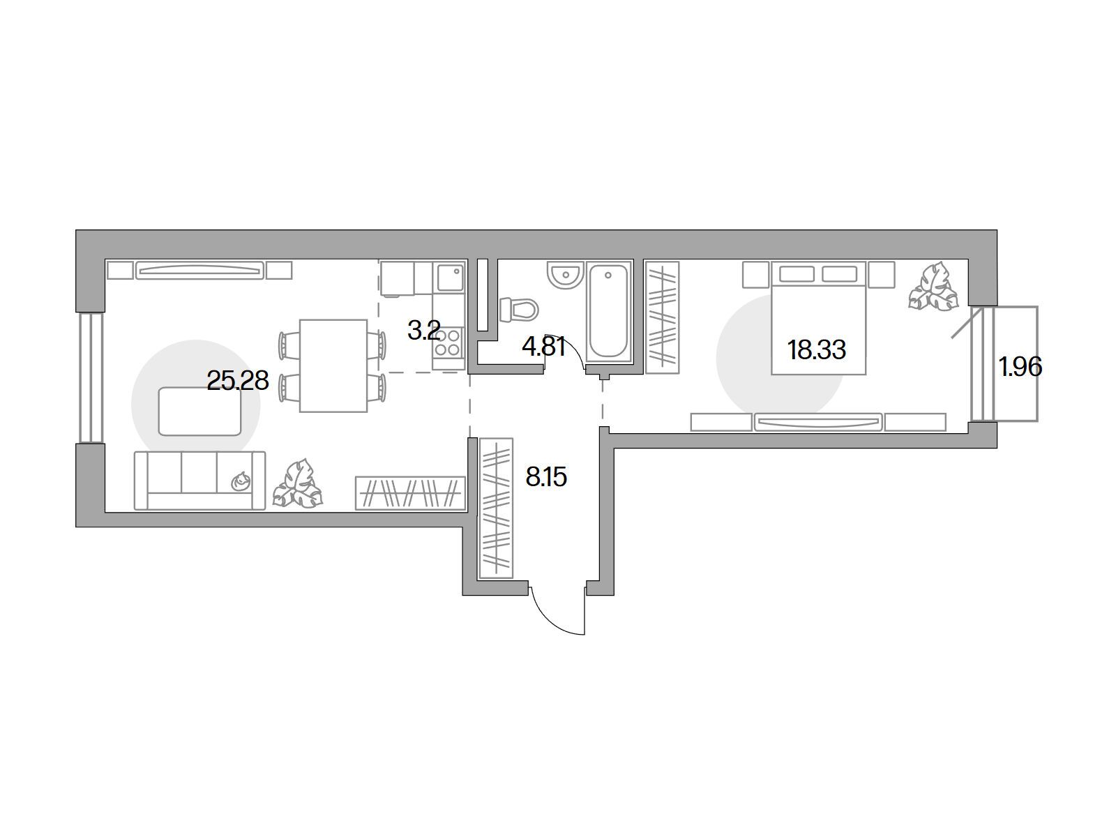 Планировка: 2-комн. квартира 61.10 м² в новостройке Басманный от Гранель