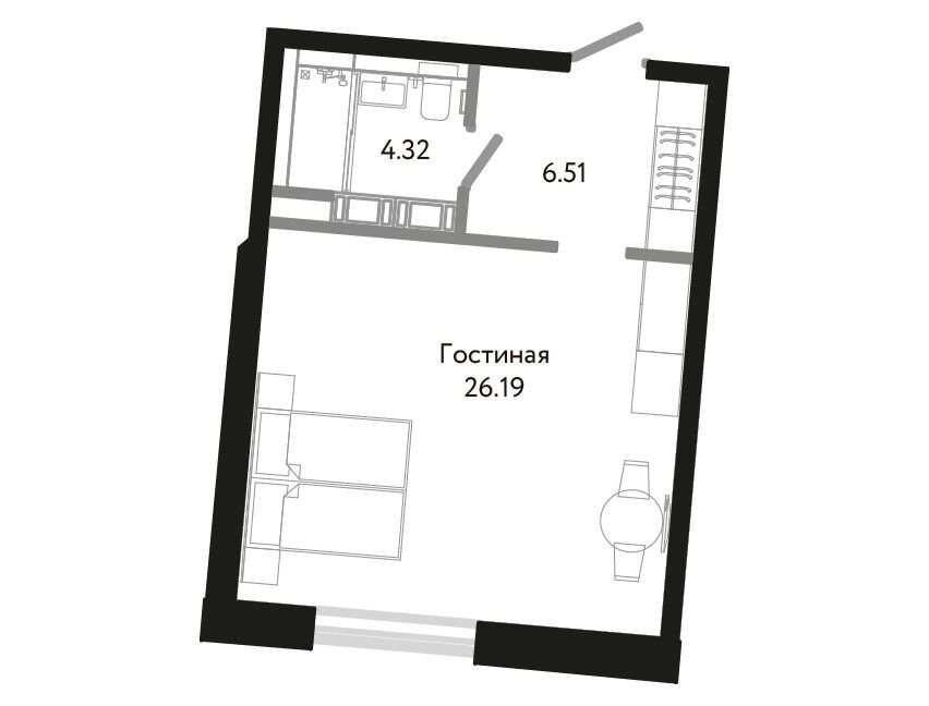 Планировка: Студия 37.60 м² в новостройке Некст