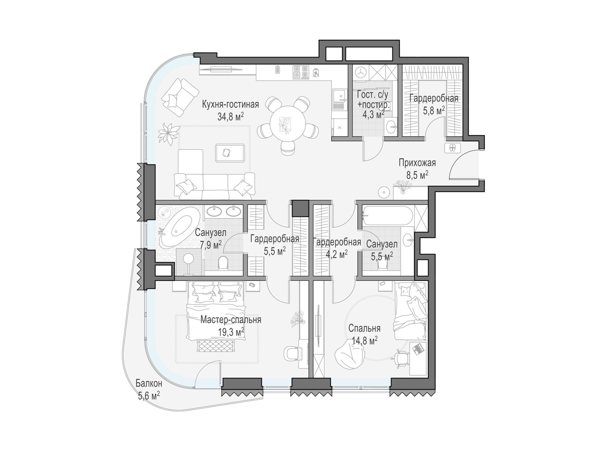 Планировка: 2-комн. квартира 116.80 м² в новостройке Дом Лаврушинский
