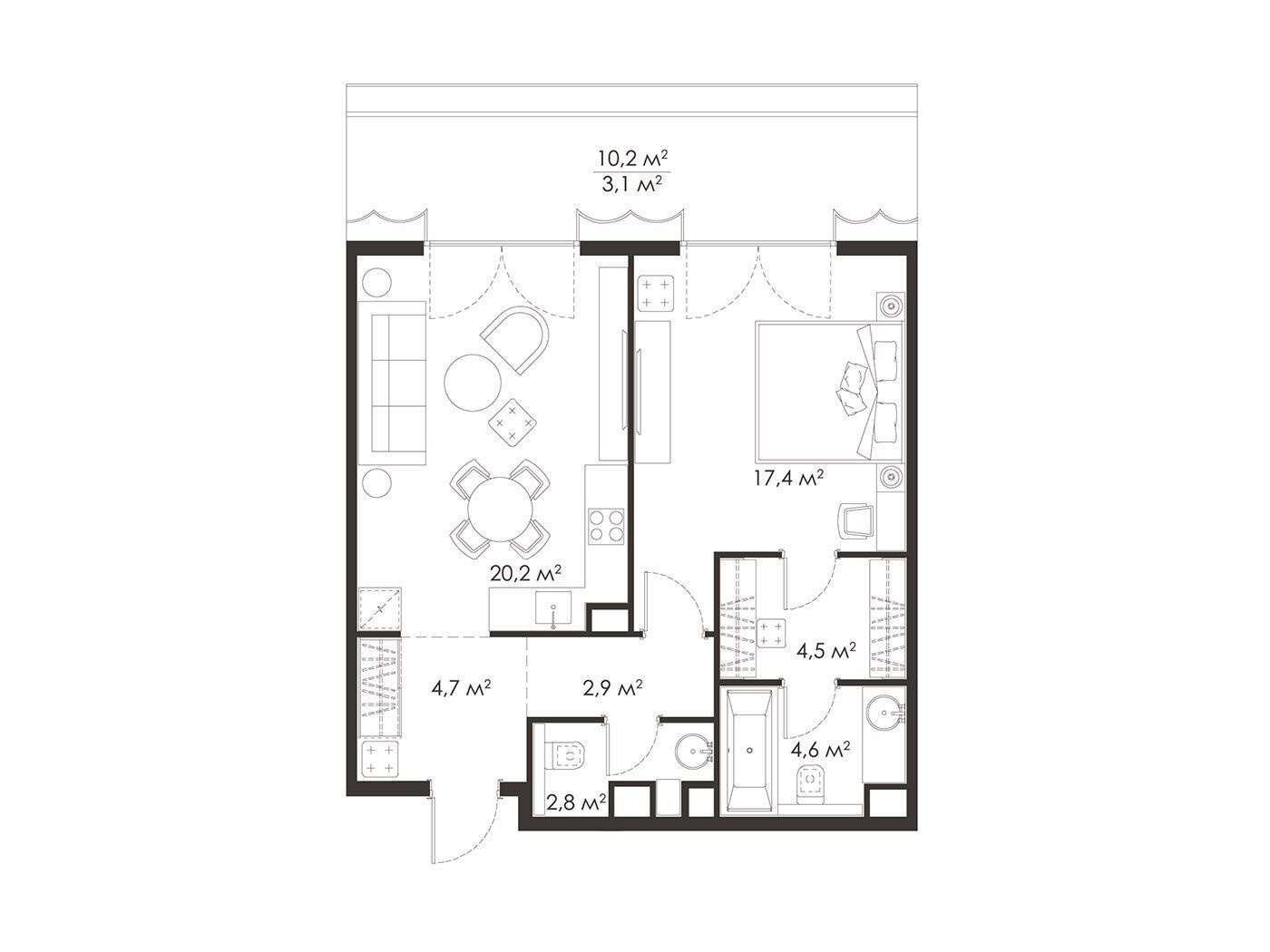 Планировка: 1-комн. квартира 61.10 м² в новостройке Кинг энд Санс