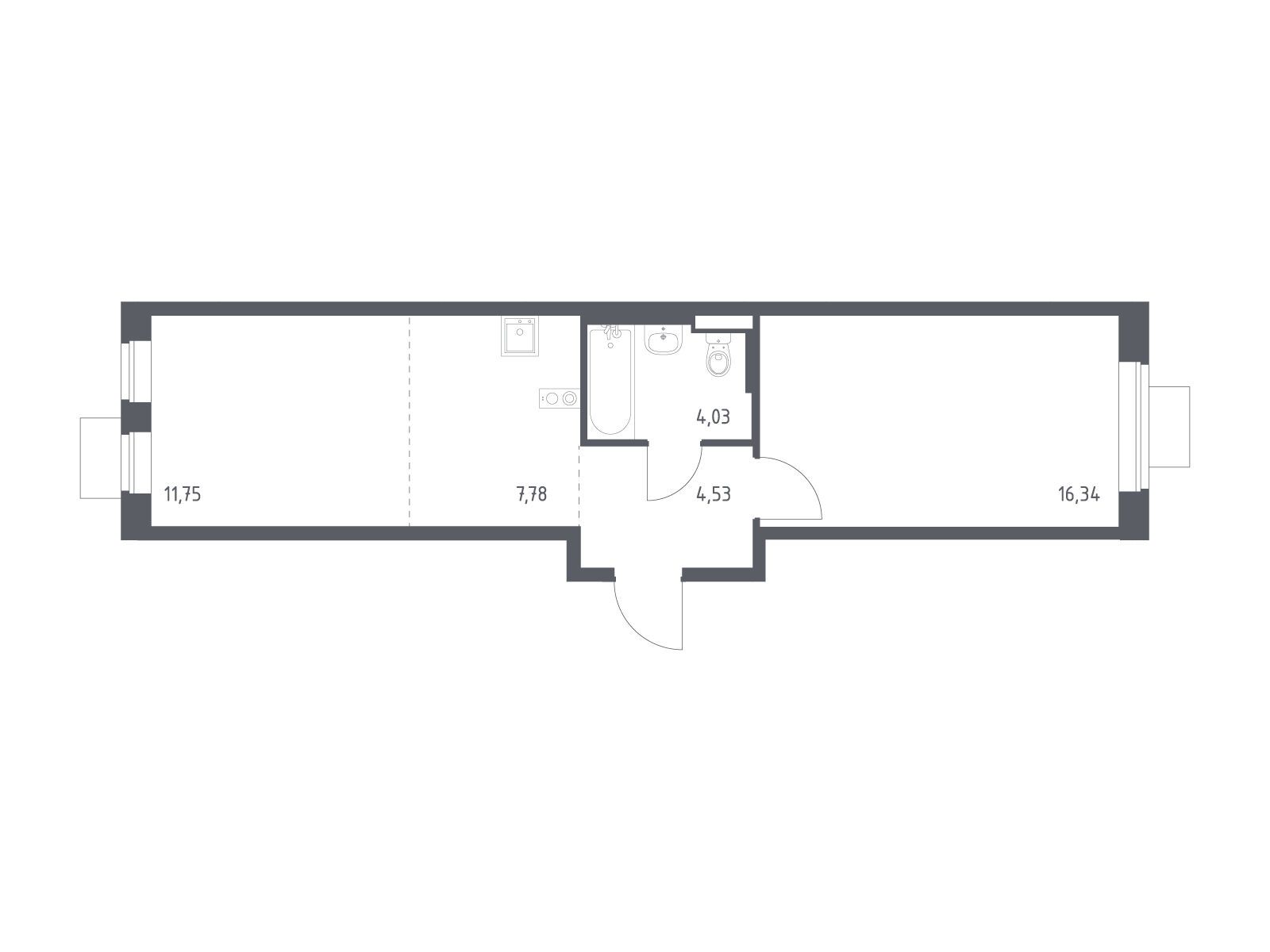 Планировка: 1-комн. квартира 44.43 м² в новостройке Подольские кварталы