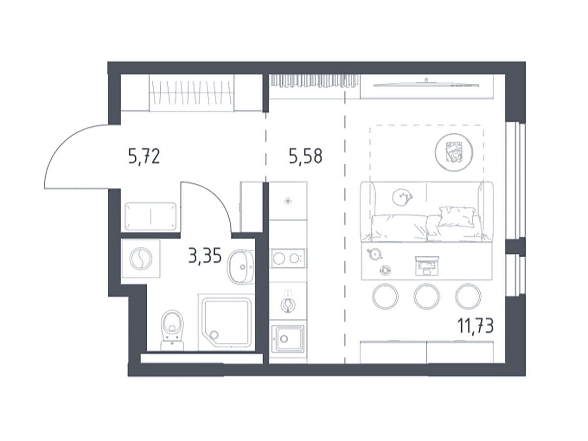 Планировка: Студия 26.38 м² в новостройке Горки Парк