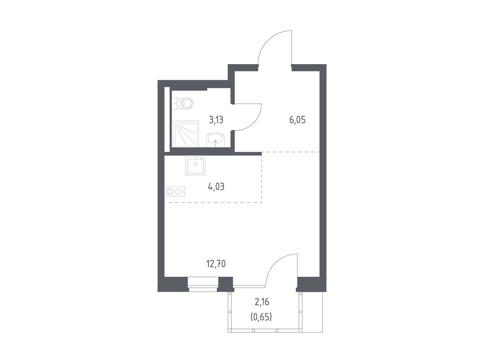 Планировка: Студия 26.56 м² в новостройке Подольские кварталы