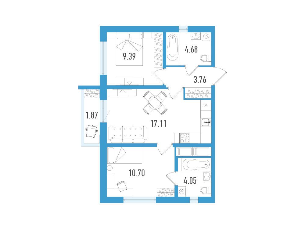 Планировка: 2-комн. квартира 50.25 м² в новостройке Южный форт