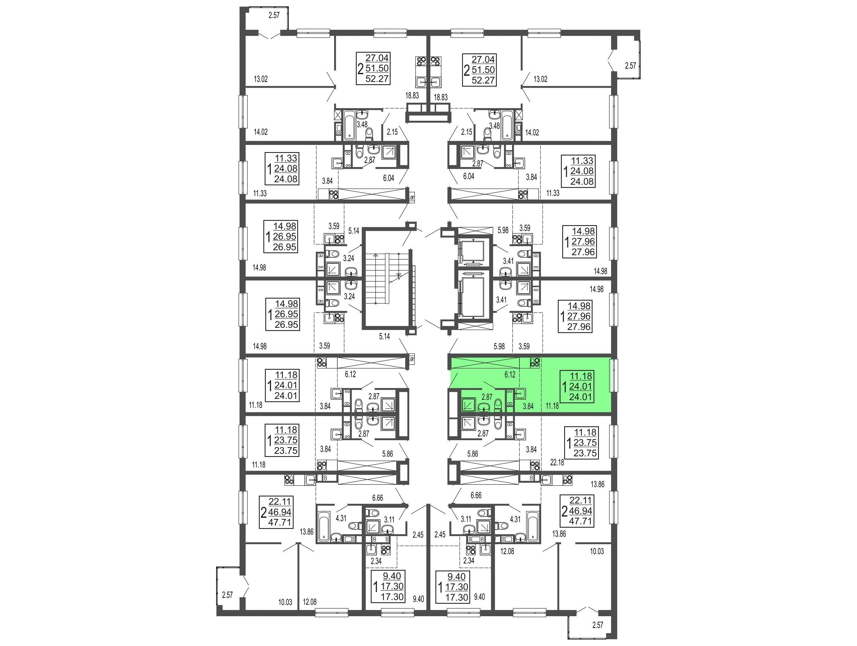 Планировка: Студия 24.01 м² в новостройке Гармония Парк