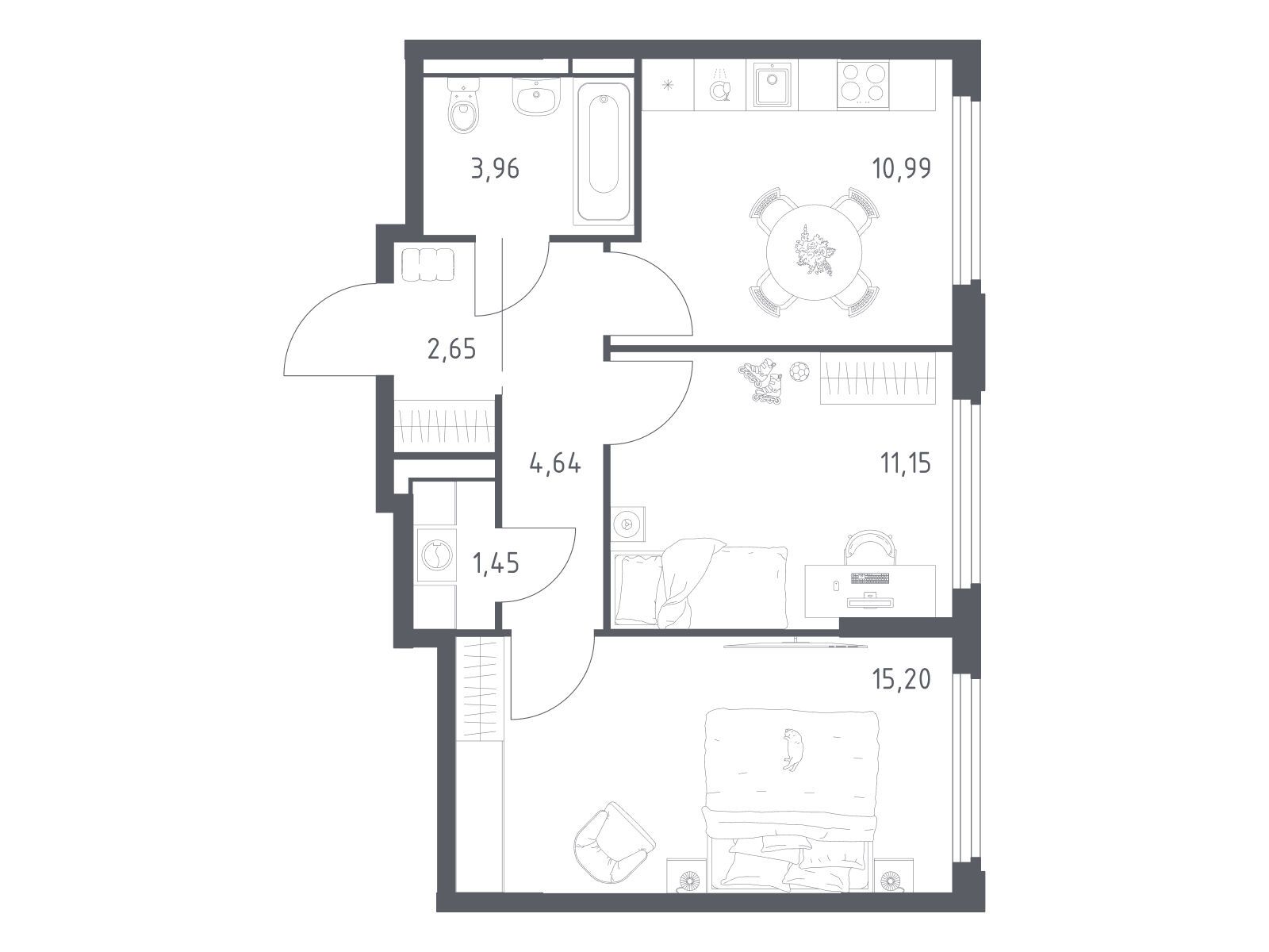 Планировка: 2-комн. квартира 50.04 м² в новостройке Космический квартал