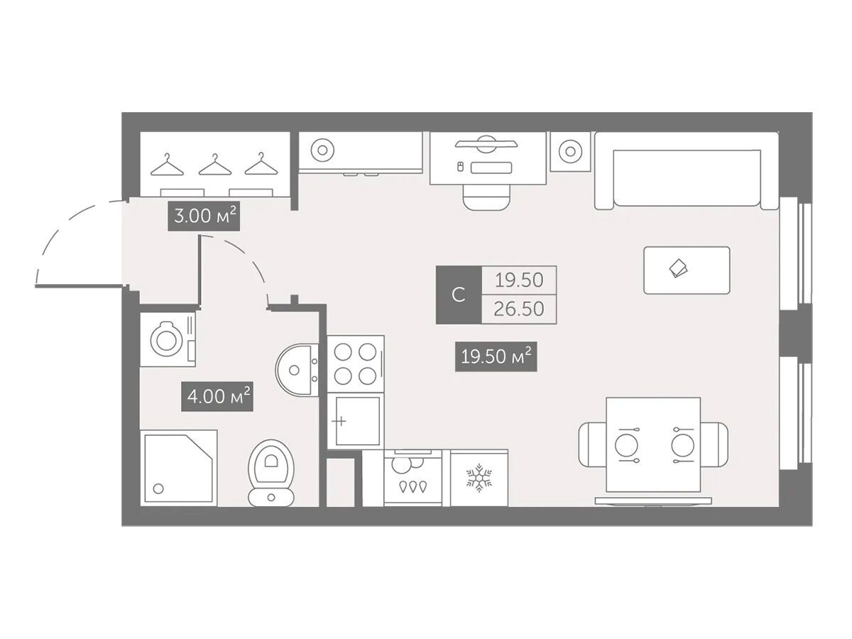 Планировка: Студия 26.50 м² в новостройке Зум на Неве