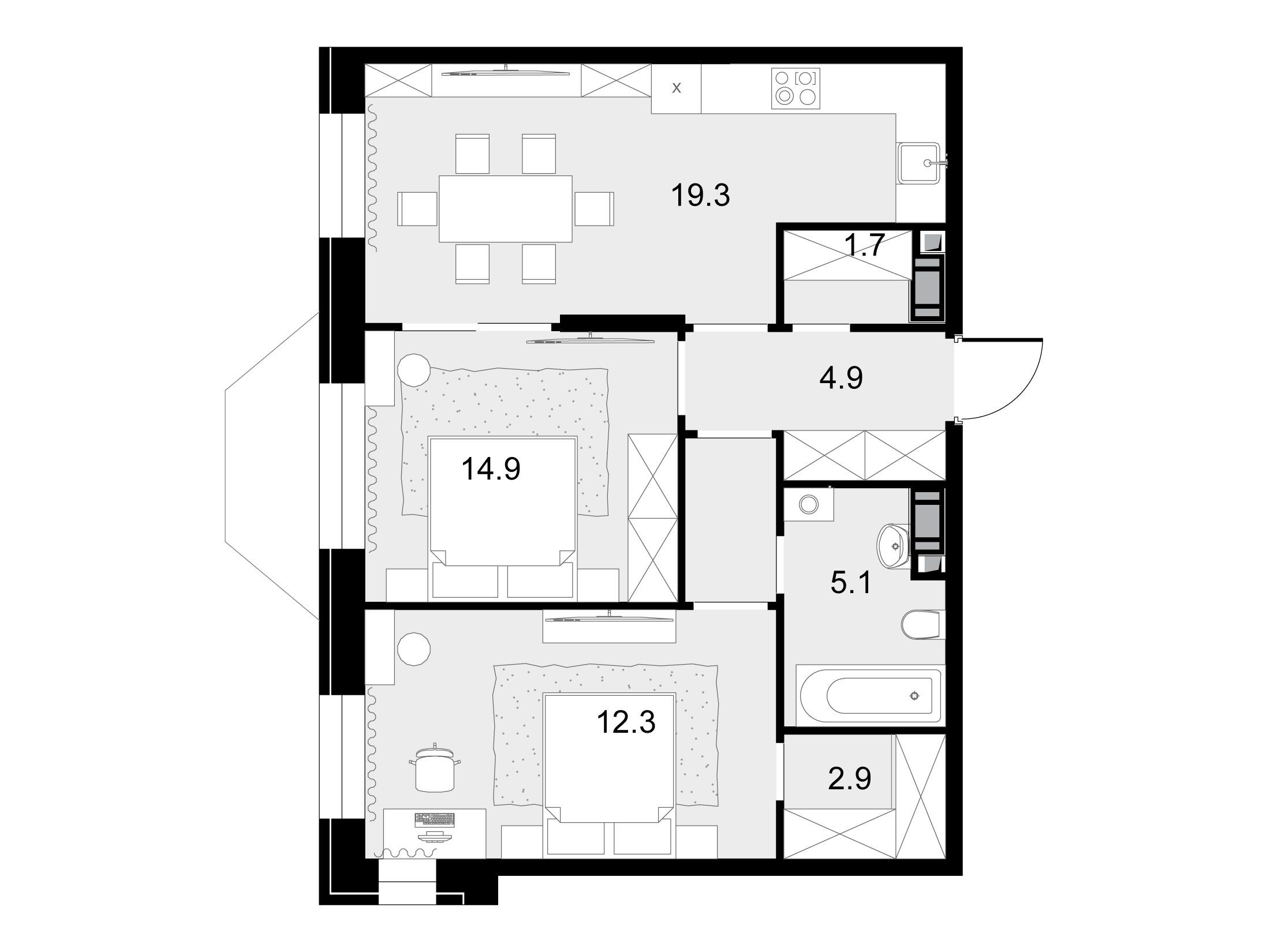 Планировка: 2-комн. квартира 63.30 м² в новостройке Театральный квартал