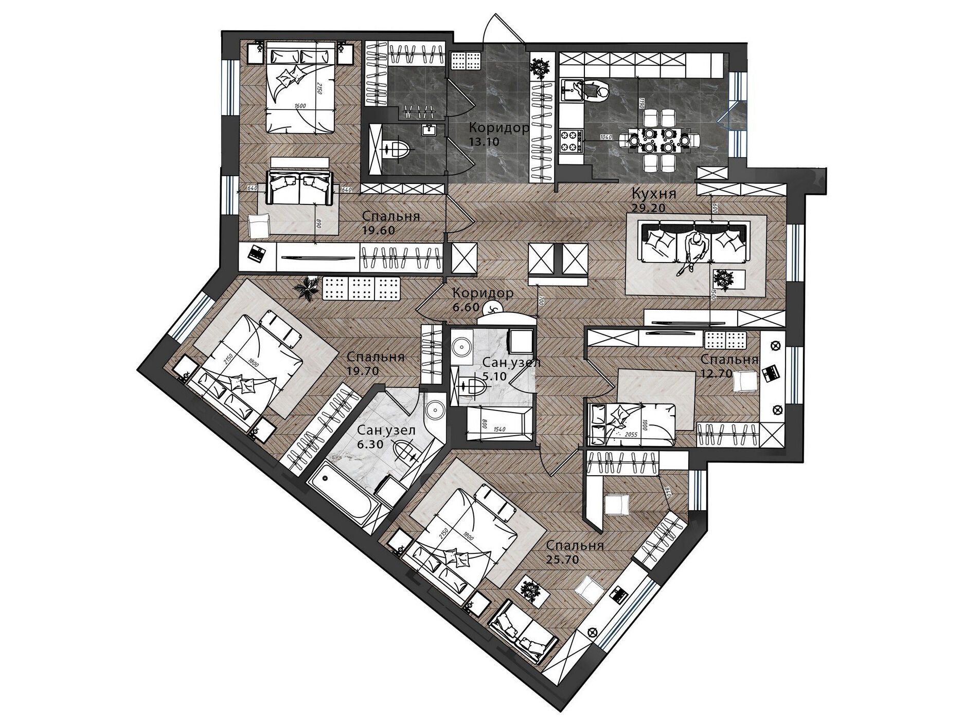 Планировка: 5-комн. квартира 143.80 м² в новостройке Айди Парк Победы