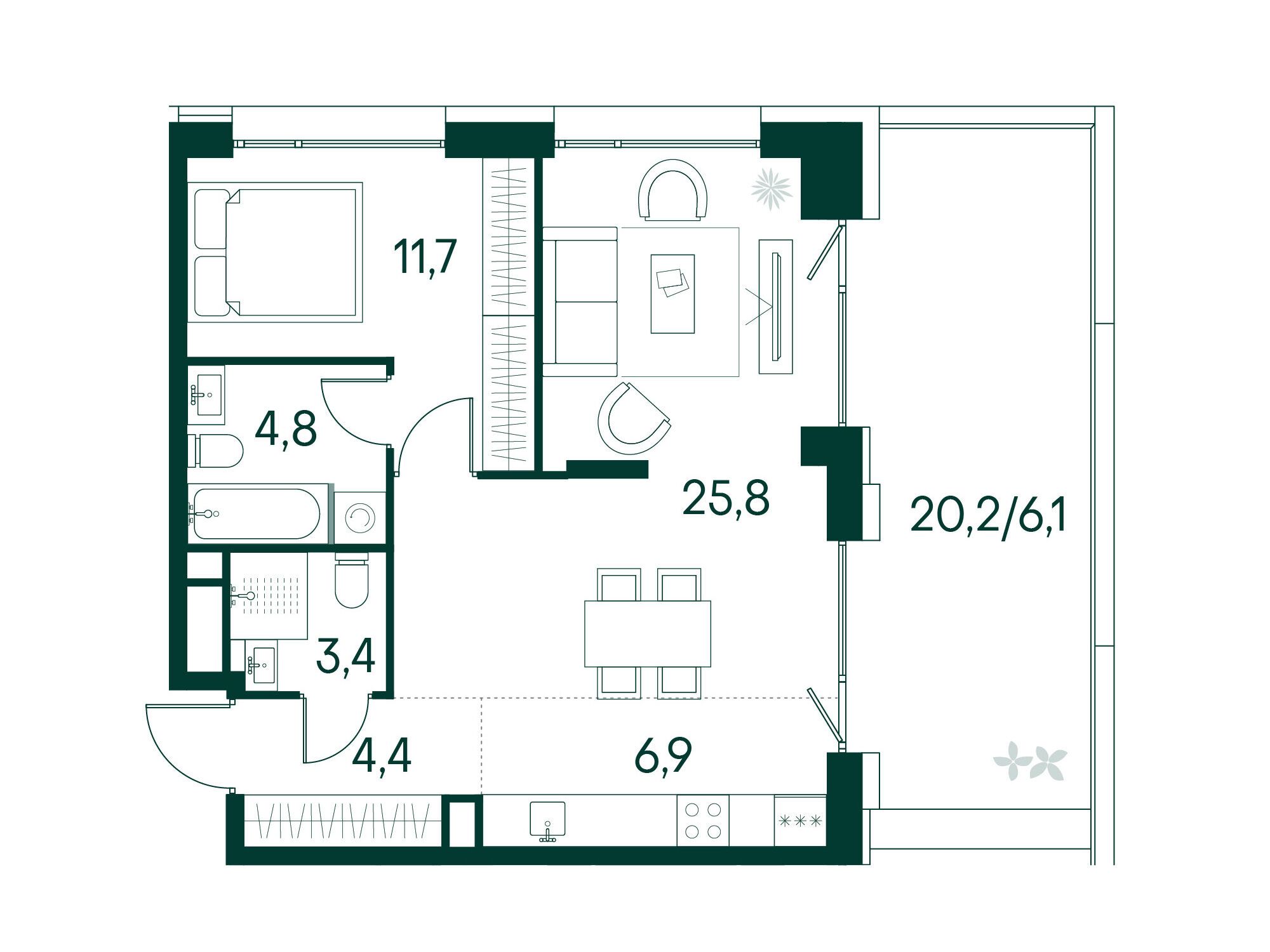 Планировка: 1-комн. квартира 63.00 м² в новостройке Примавера
