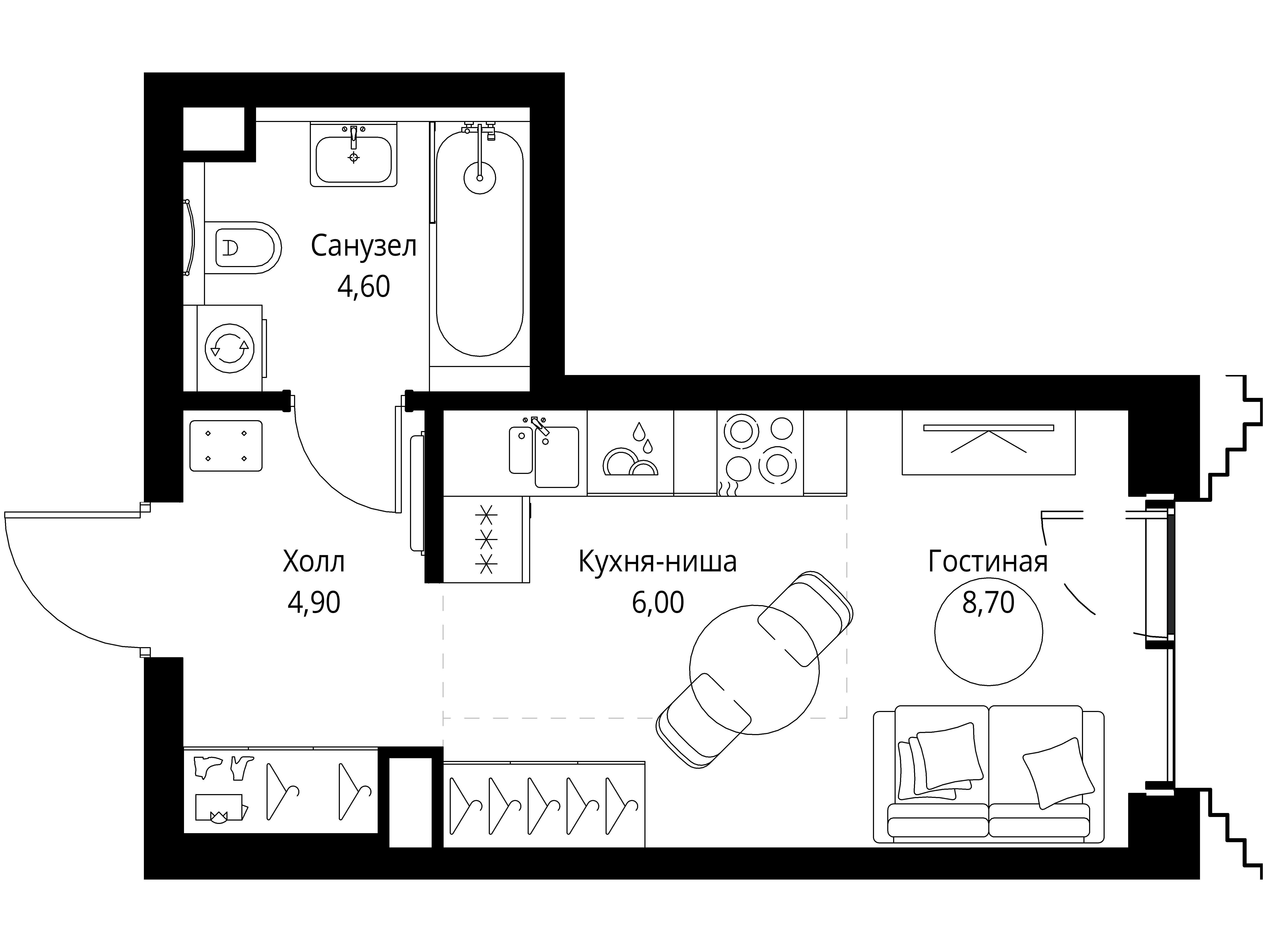Планировка: Студия 24.20 м² в новостройке ЖК Сет