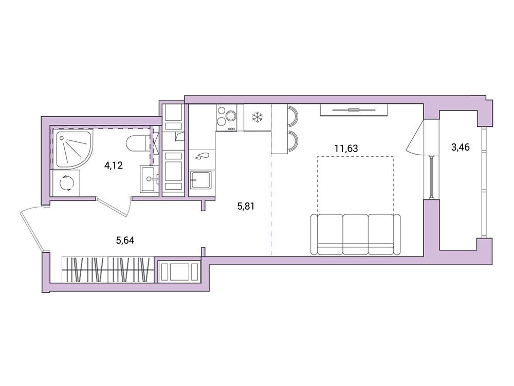 Планировка: Студия 28.93 м² в новостройке Окла