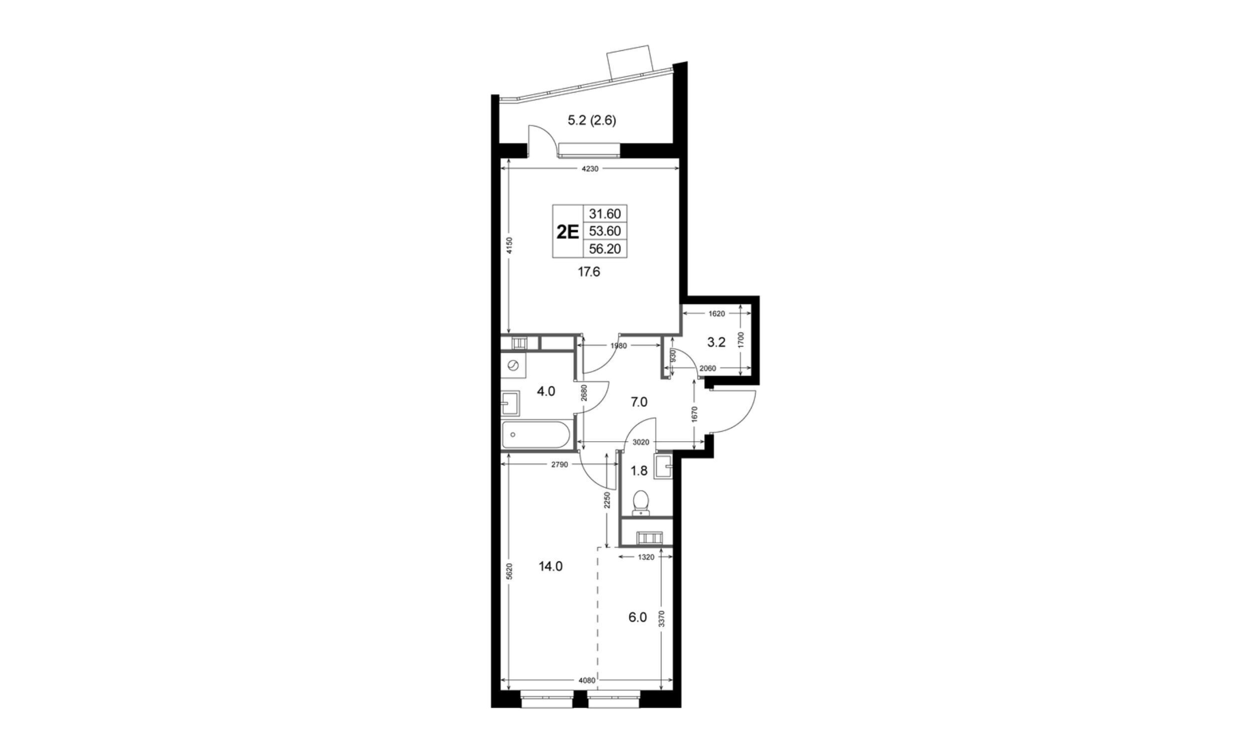 Планировка: 2-комн. квартира 53.50 м² в новостройке ЖК Легенда Коренёво