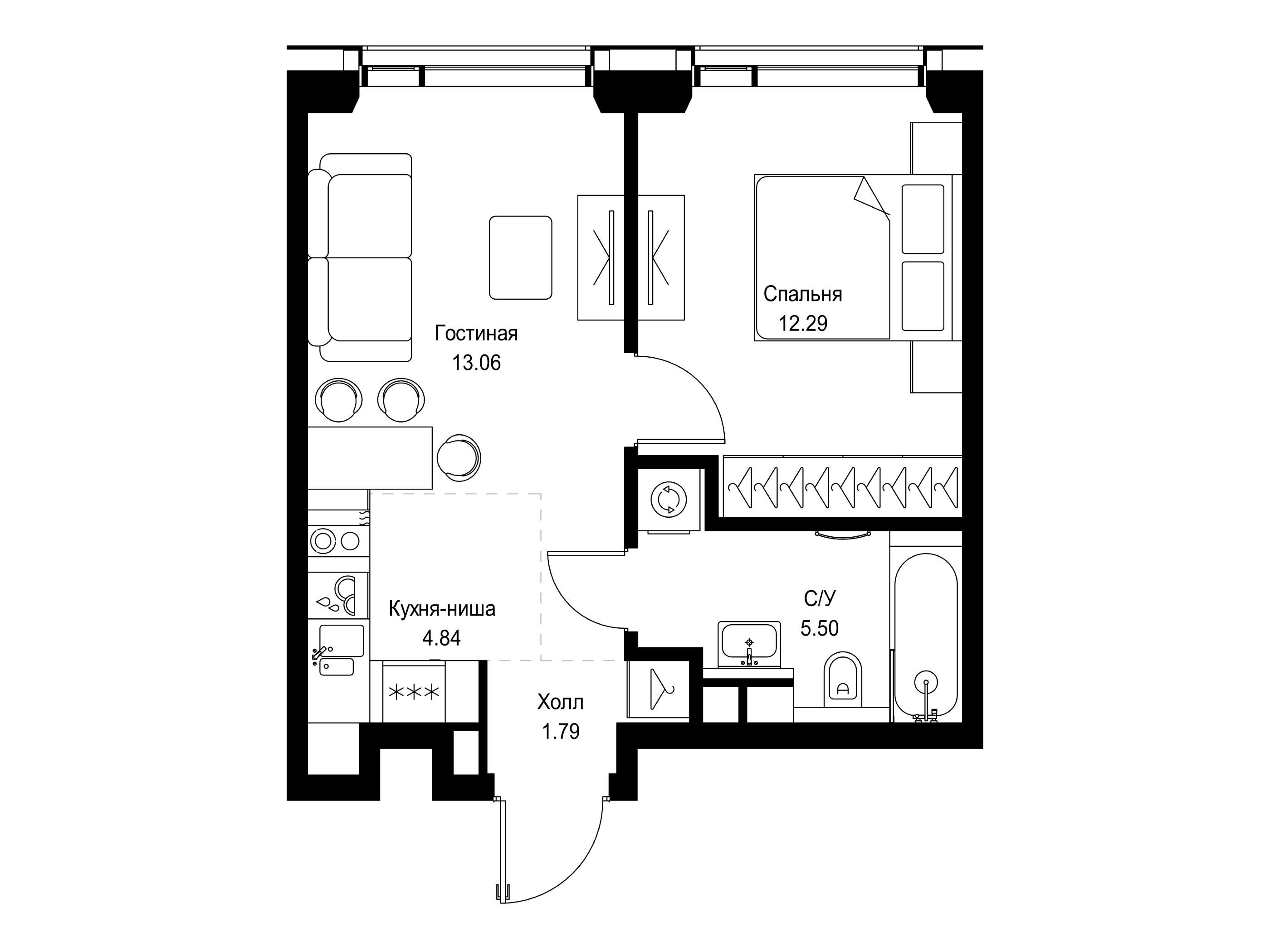 Планировка: 1-комн. квартира 37.48 м² в новостройке ЖК Сет