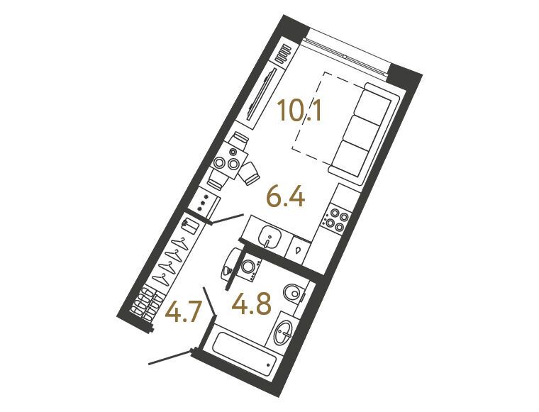 Планировка: Студия 26.00 м² в новостройке Цвет Зеленогорска