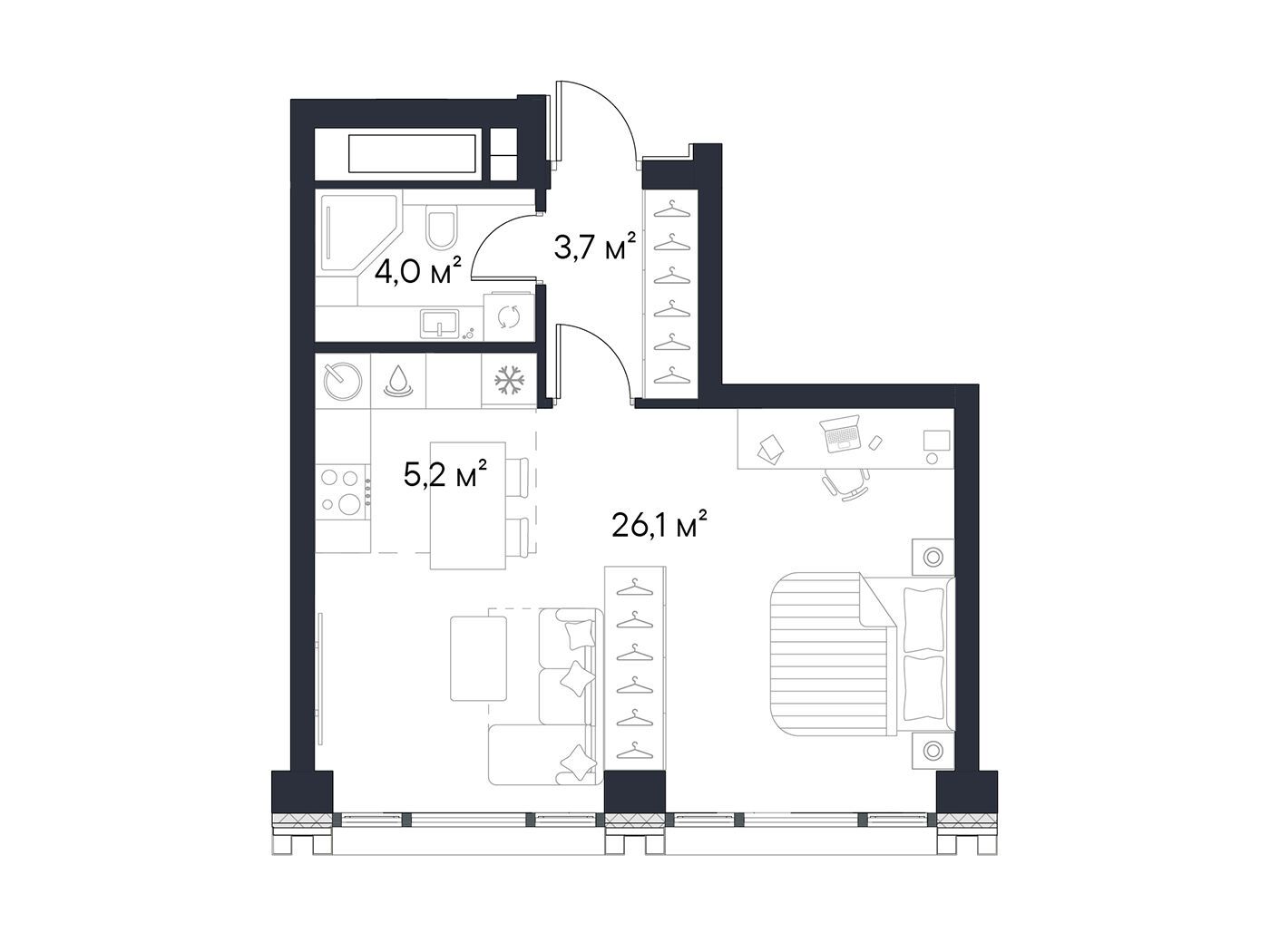 Планировка: Студия 39.00 м² в новостройке Первый Нагатинский