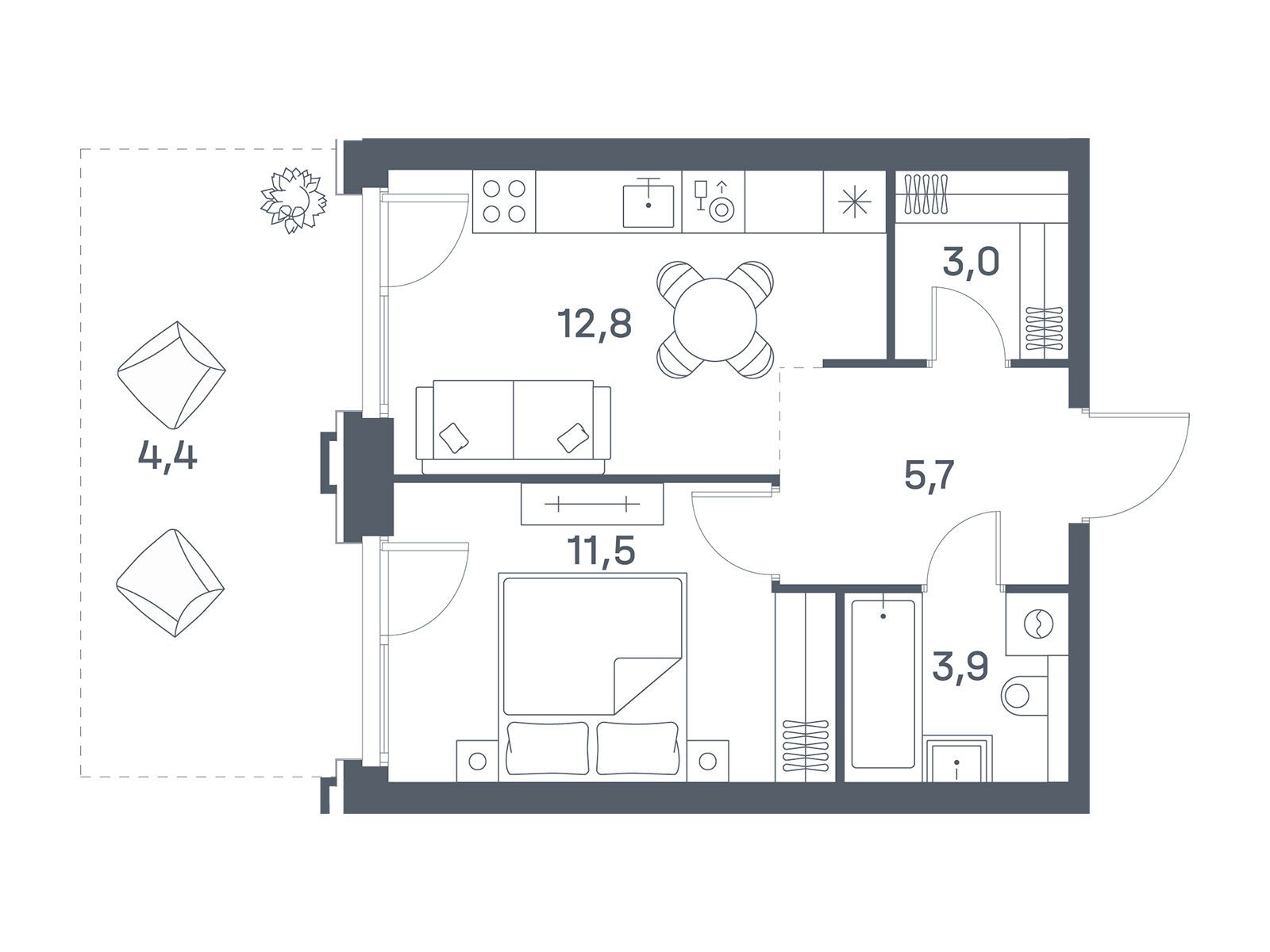 Планировка: 1-комн. квартира 41.30 м² в новостройке ЖК Портленд. Дом на берегу