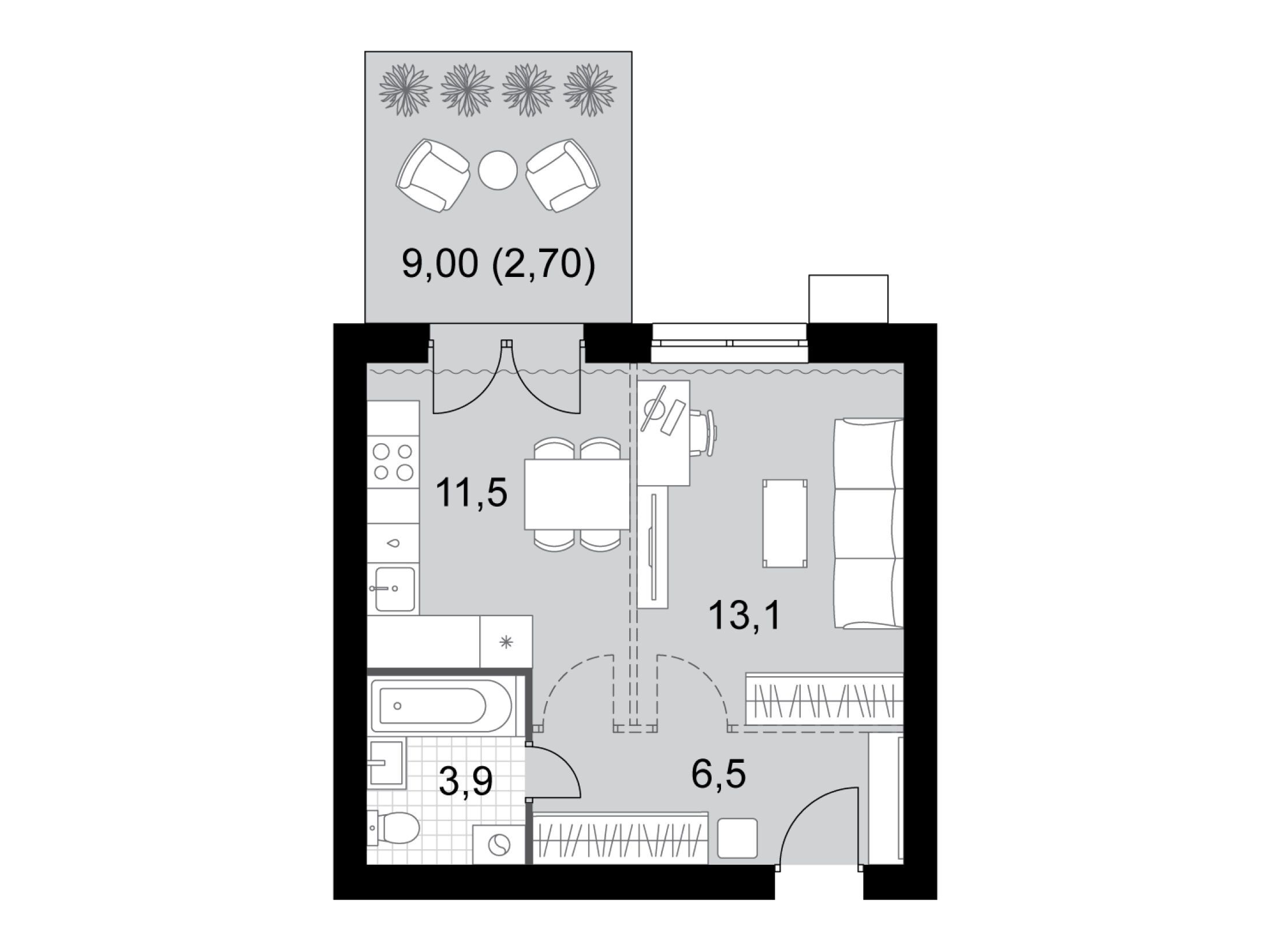 Планировка: 1-комн. квартира 37.70 м² в новостройке Дубровицы клаб