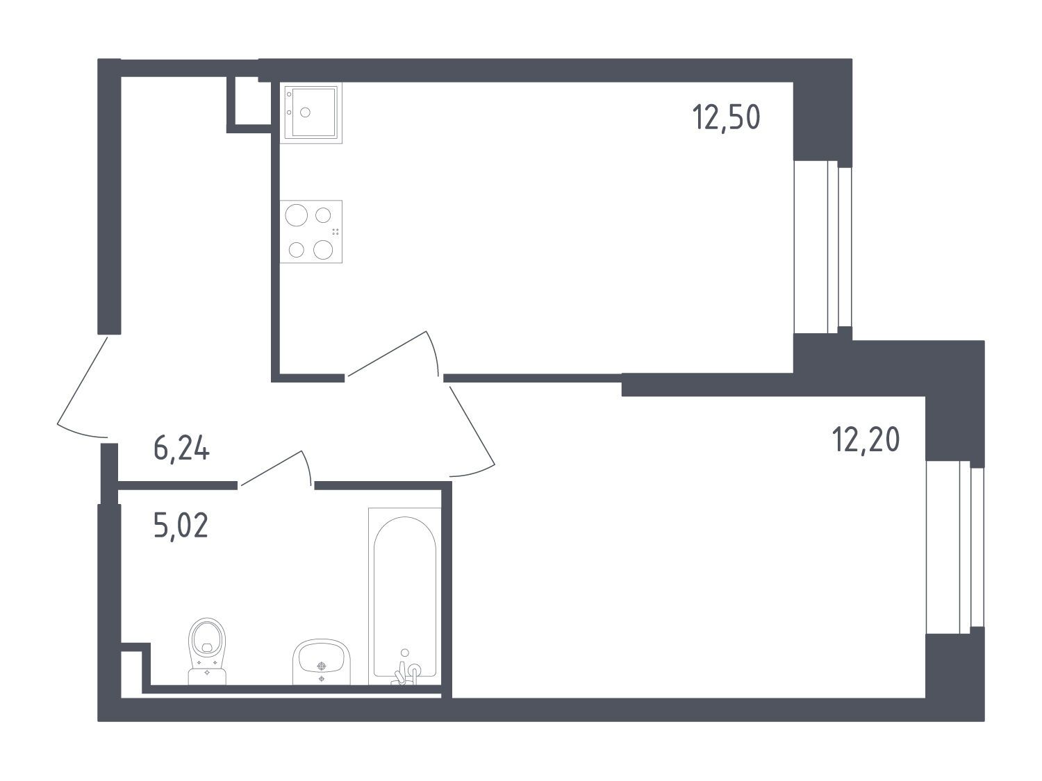Планировка: 1-комн. квартира 35.96 м² в новостройке Живи! В Рыбацком