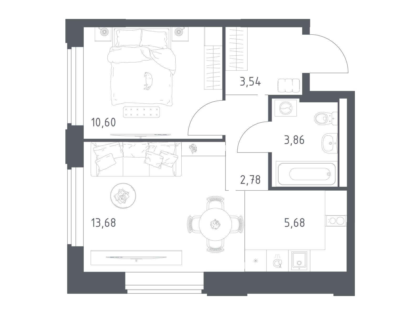 Планировка: 1-комн. квартира 40.14 м² в новостройке Космический квартал