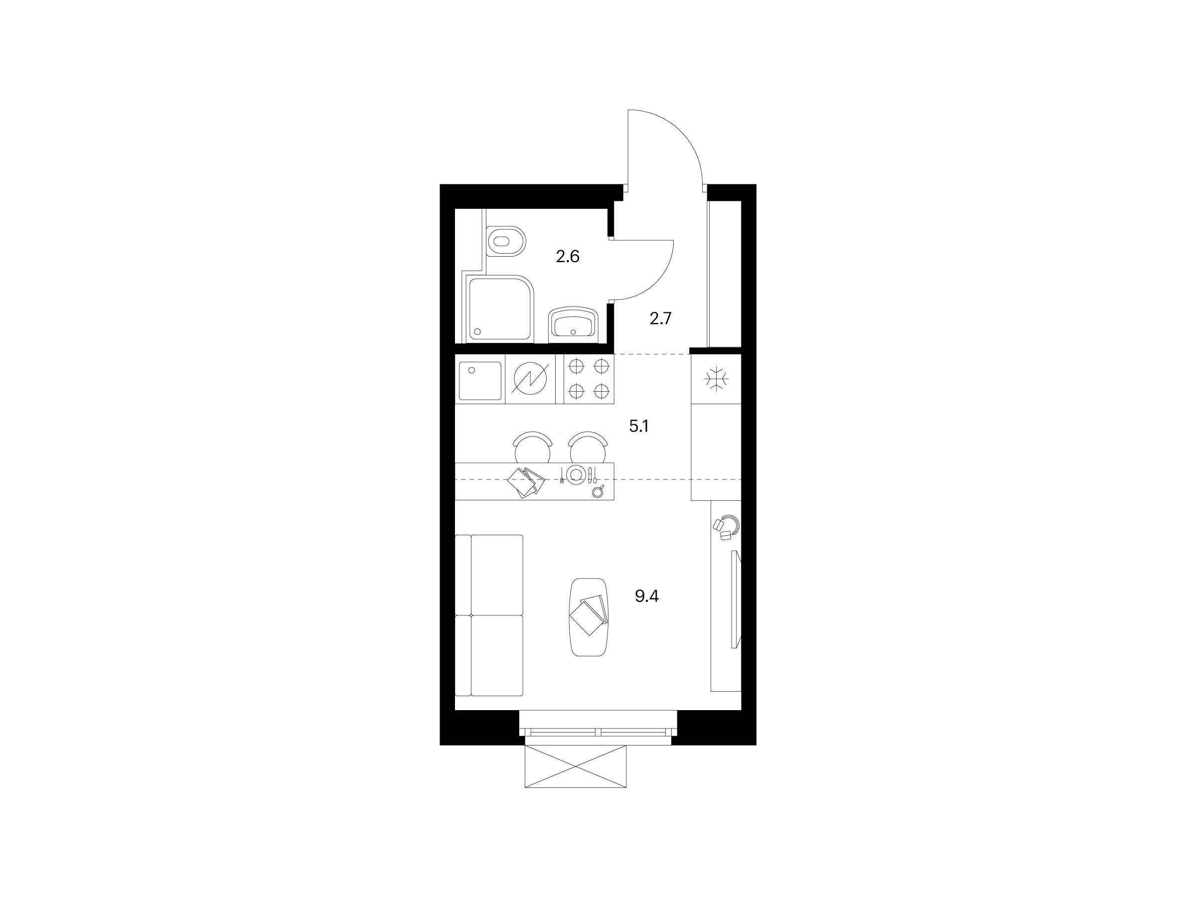 Планировка: Студия 19.80 м² в новостройке Люблинский парк