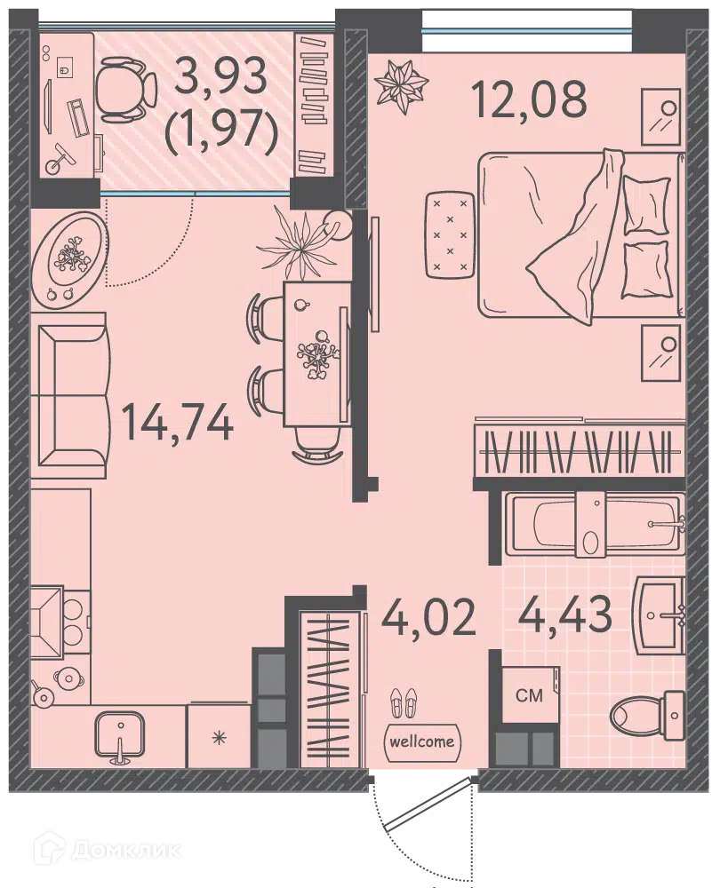 Планировка: 1-комн. квартира 36.30 м² в новостройке Друзья