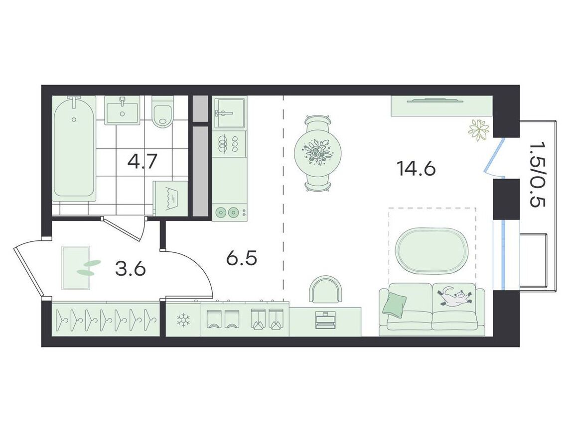Планировка: Студия 30.80 м² в новостройке Джи Три Театральный
