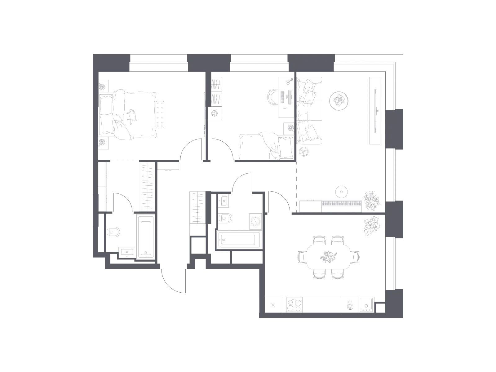 Планировка: 3-комн. квартира 78.60 м² в новостройке Верейская 41