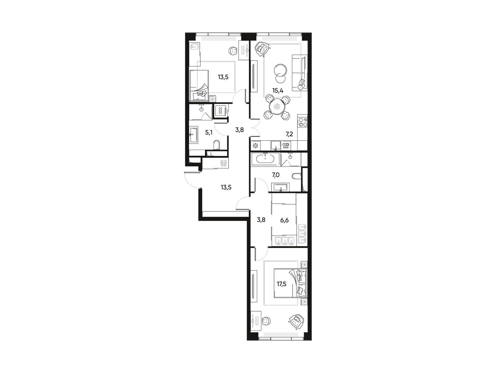 Планировка: 3-комн. квартира 90.20 м² в новостройке Прайд