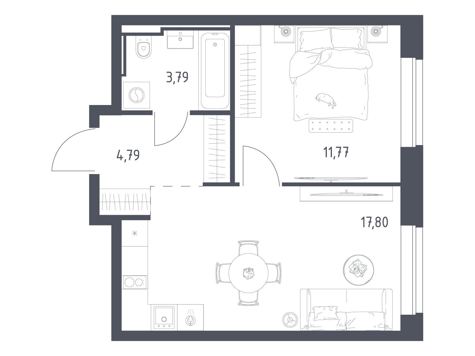 Планировка: 1-комн. квартира 38.15 м² в новостройке Литературный Квартал