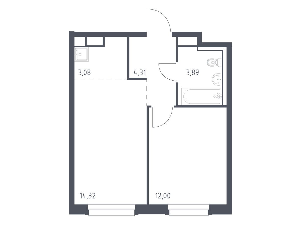 Планировка: 1-комн. квартира 37.60 м² в новостройке Новые Лаврики