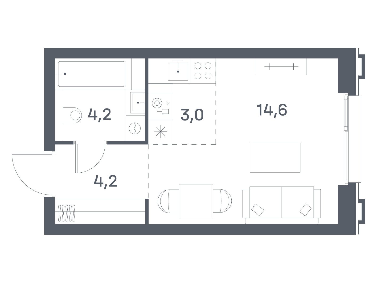 Планировка: Студия 26.00 м² в новостройке ЖК Портленд. Дом на берегу