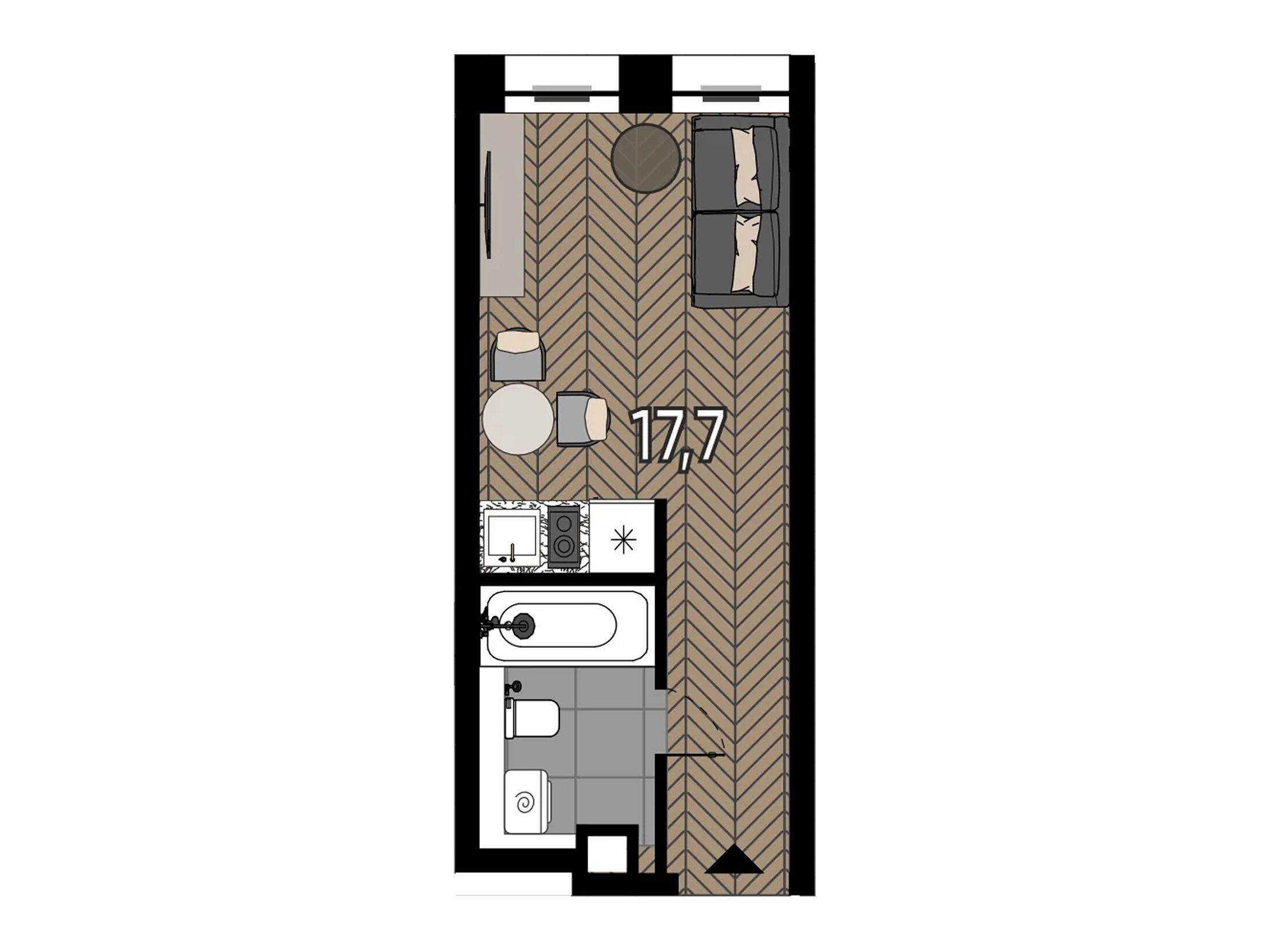 Планировка: Студия 17.70 м² в новостройке Зорге 9