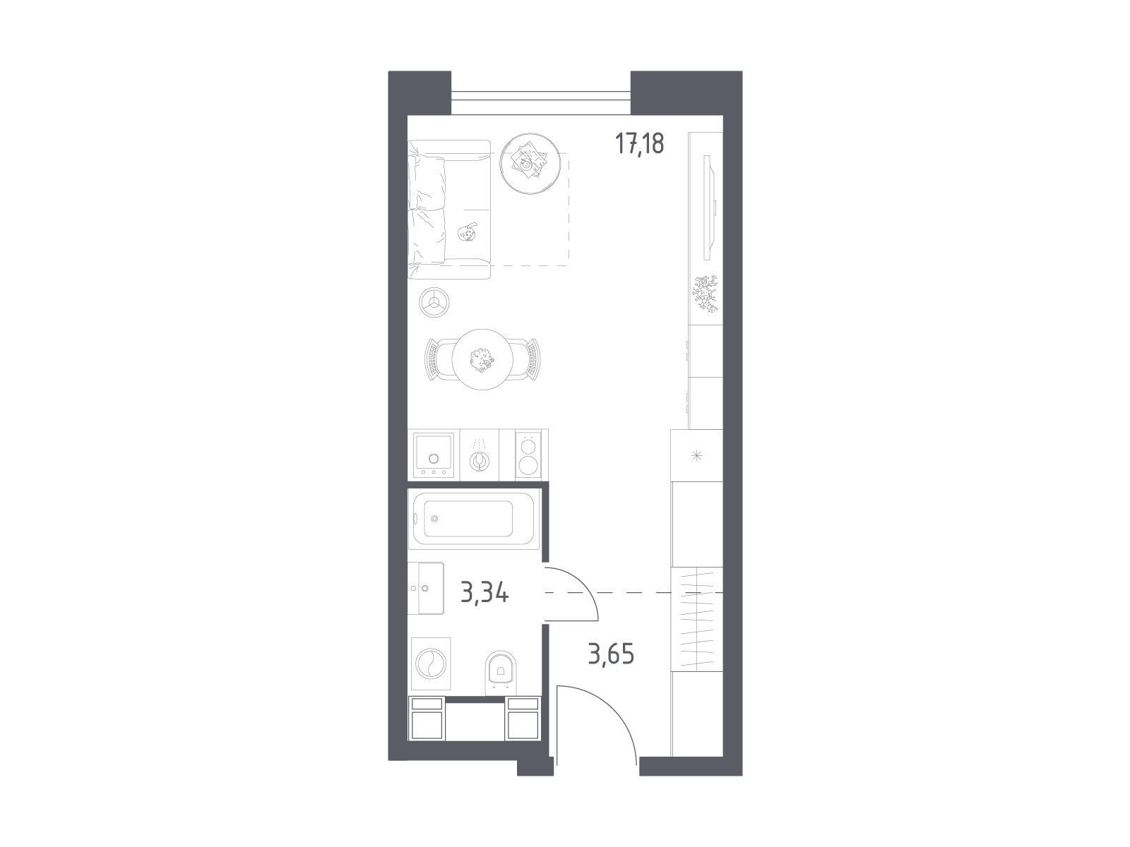Планировка: Студия 24.17 м² в новостройке Пятницкое 58