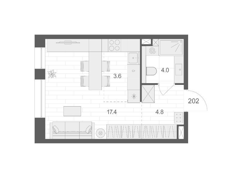 Планировка: Студия 29.80 м² в новостройке Артель