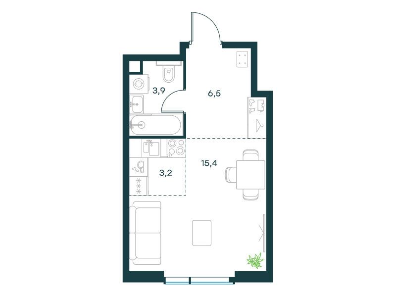 Планировка: Студия 29.00 м² в новостройке Павелецкая Сити