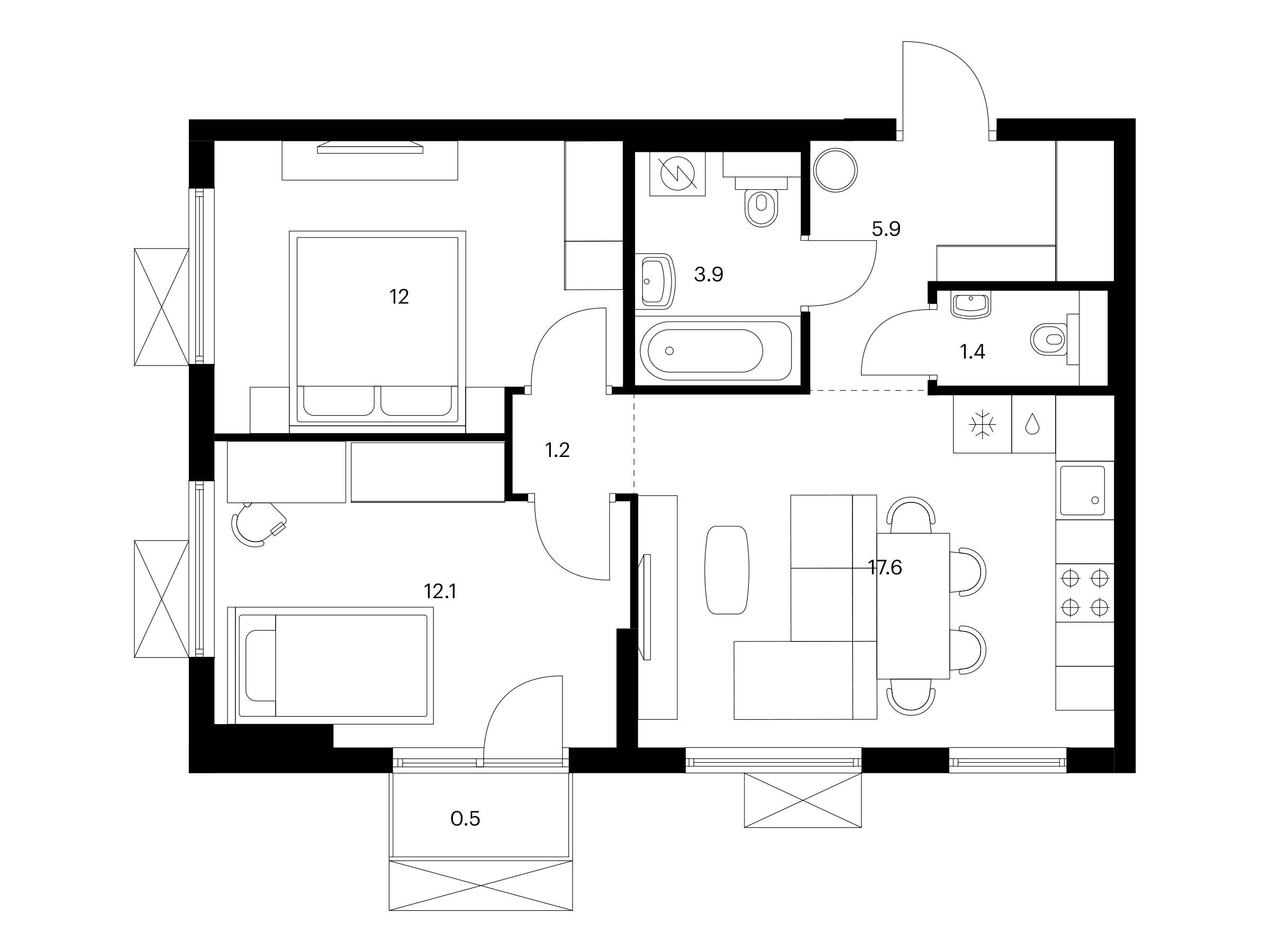 Планировка: 2-комн. квартира 54.60 м² в новостройке Никольские луга