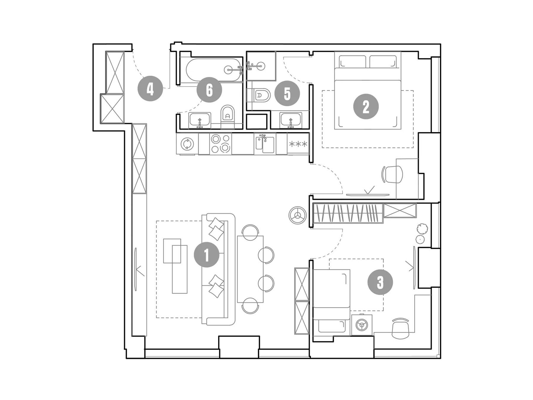 Планировка: 3-комн. квартира 61.70 м² в новостройке Мираполис