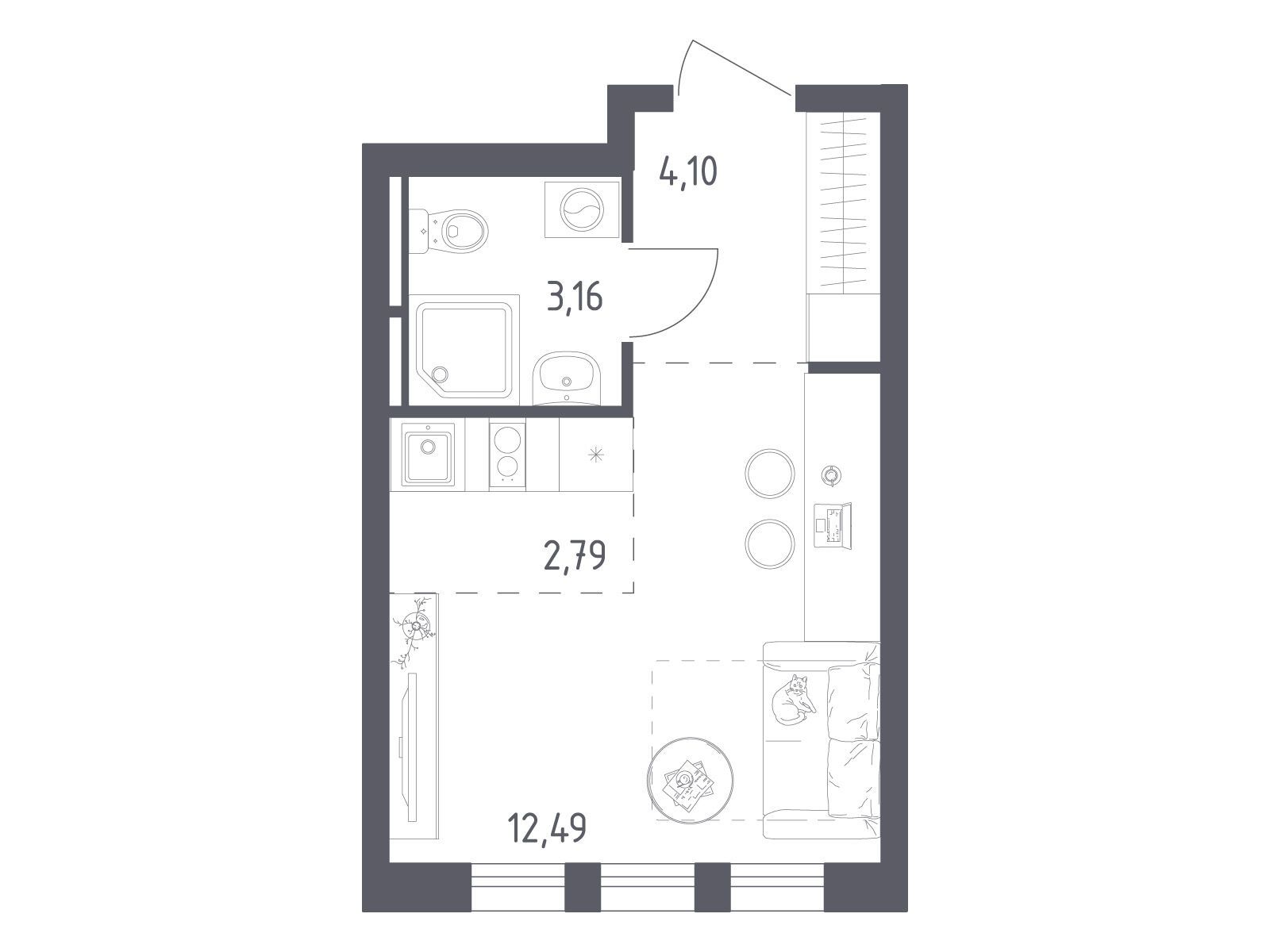 Планировка: Студия 22.54 м² в новостройке Остафьево
