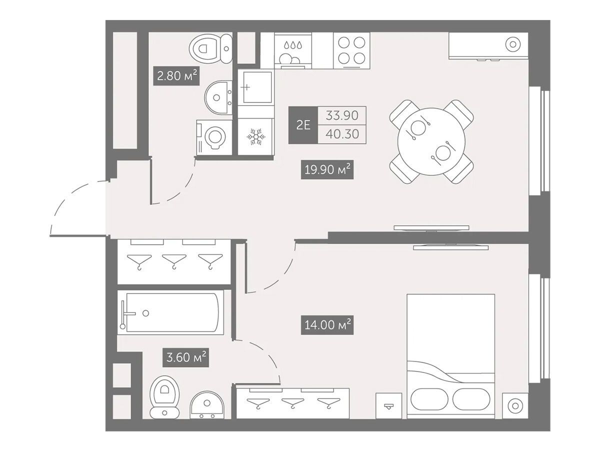 Планировка: 1-комн. квартира 40.30 м² в новостройке Зум на Неве