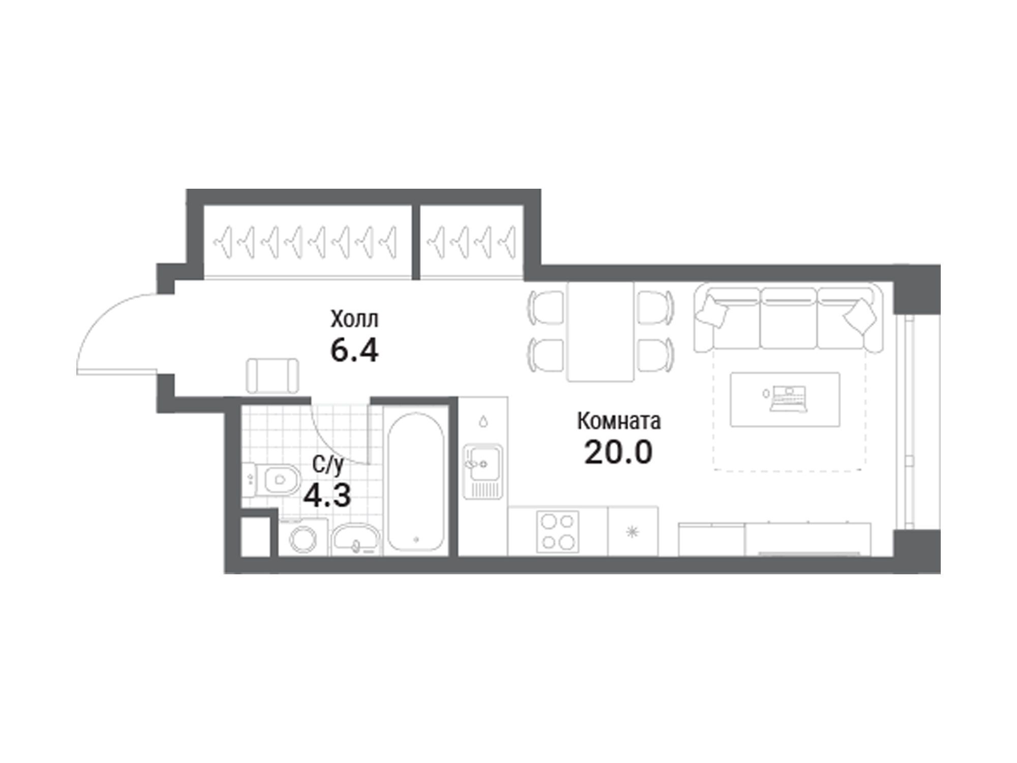 Планировка: Студия 30.70 м² в новостройке Нагатино Ай-Лэнд
