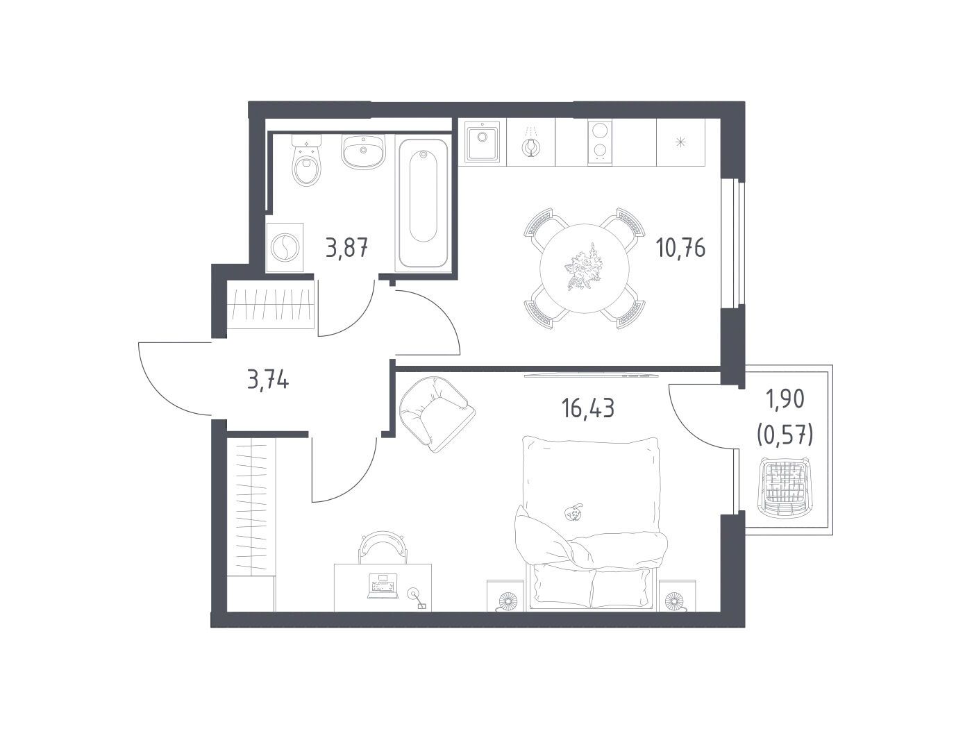 Планировка: 1-комнатная квартира 35.37 м² в новостройке Горки Парк