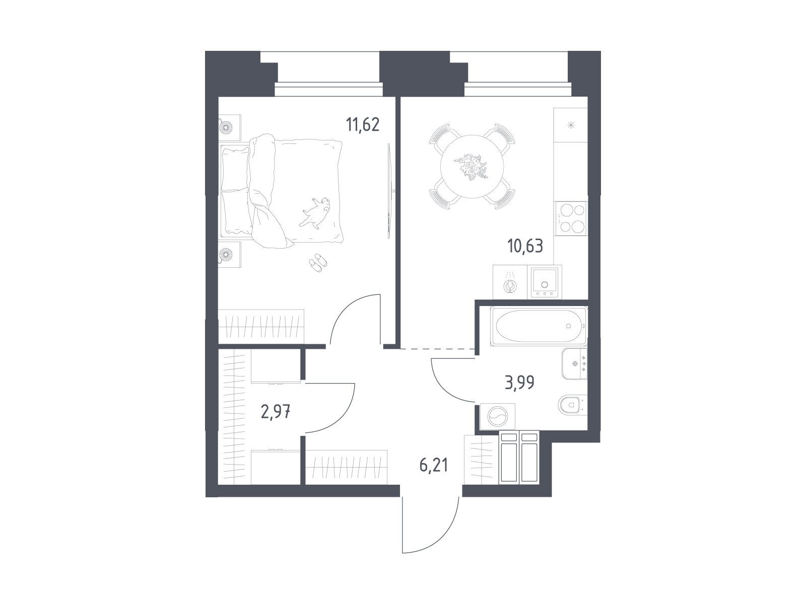 Планировка: 1-комн. квартира 35.42 м² в новостройке Тропарево Парк