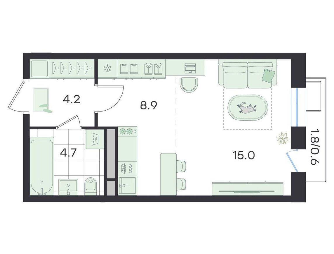 Планировка: Студия 34.20 м² в новостройке Джи Три Театральный