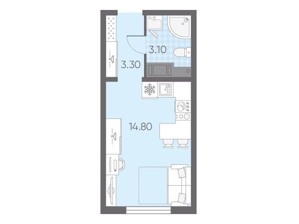 Планировка: Студия 21.20 м² в новостройке Ручьи
