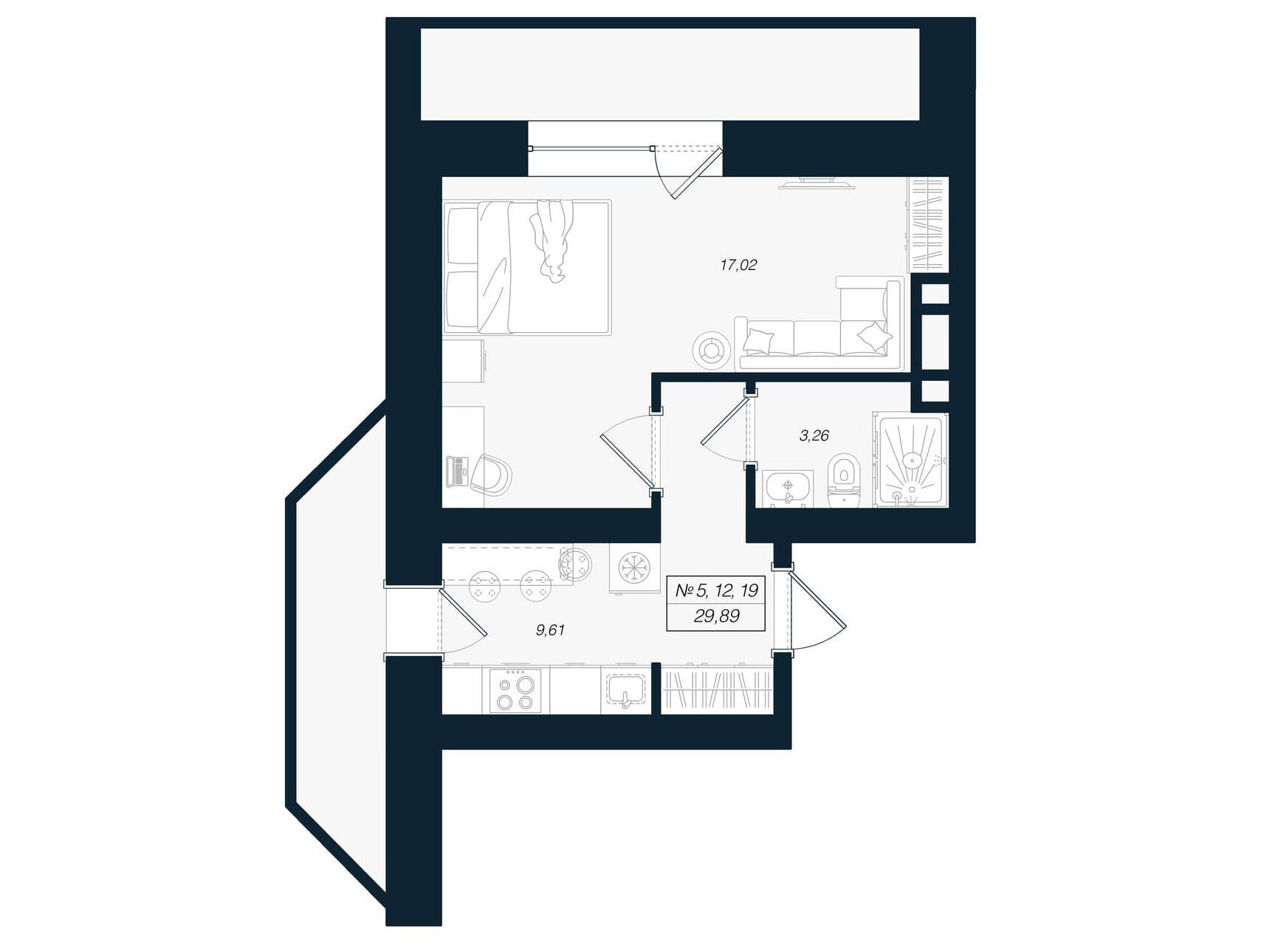 Планировка: 1-комн. квартира 34.64 м² в новостройке Феникс Рощино