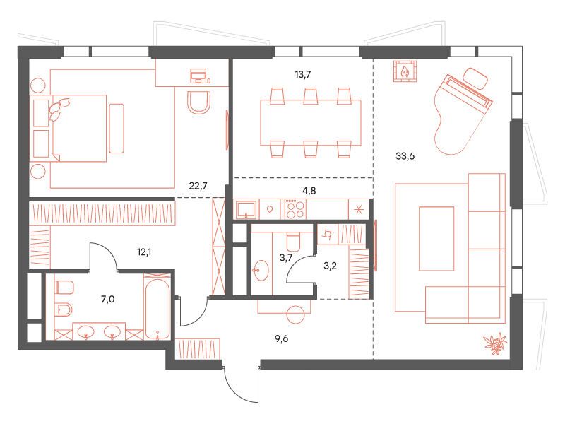 Планировка: 4-комн. квартира 110.00 м² в новостройке Саввинская 17