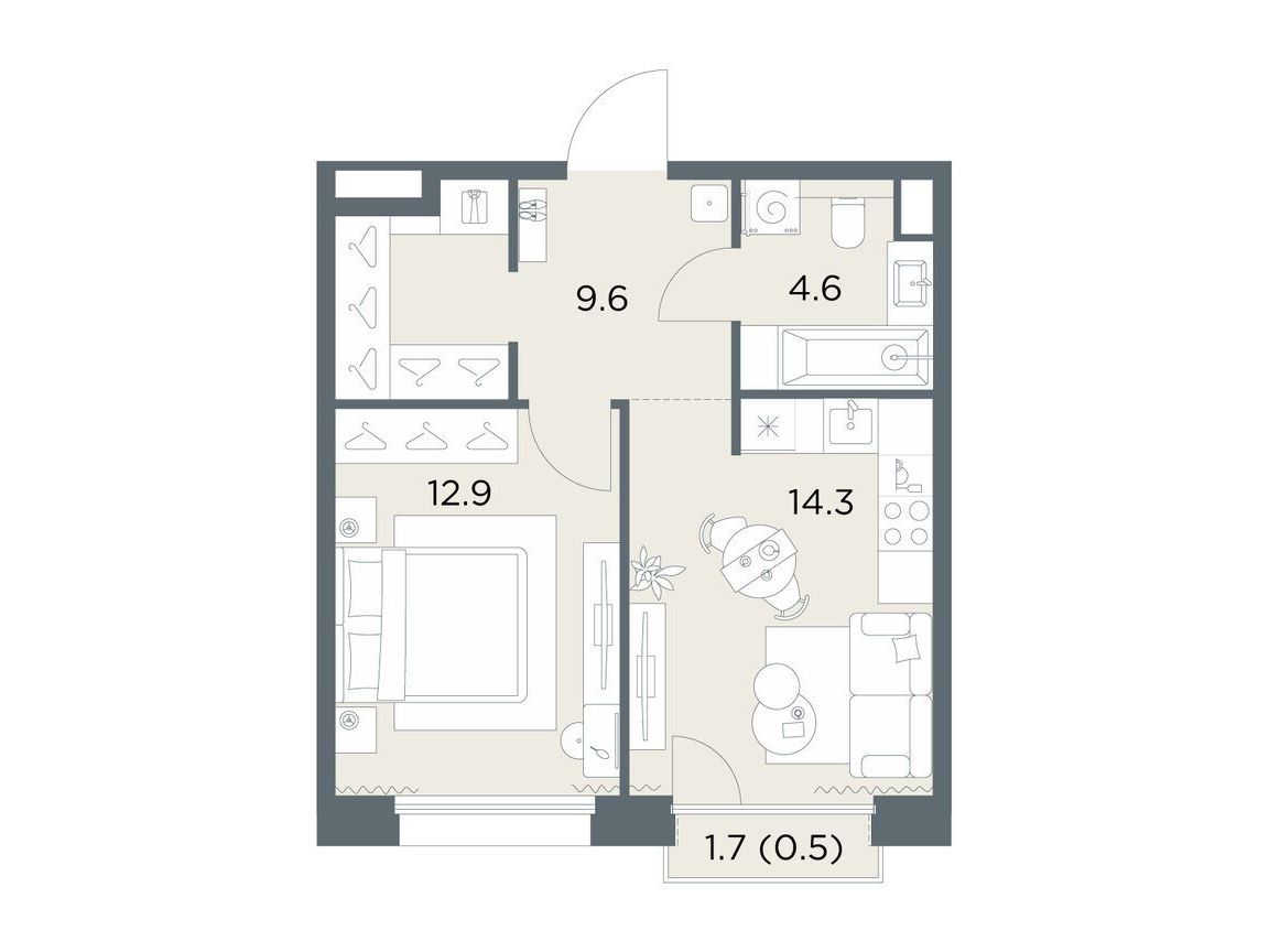 Планировка: 1-комн. квартира 41.90 м² в новостройке Станиславский