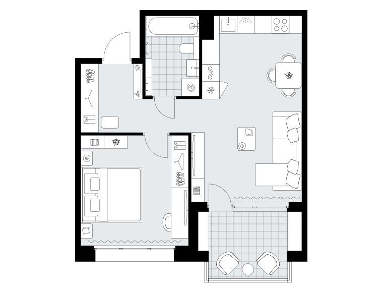 Планировка: 1-комн. квартира 52.60 м² в новостройке Хольм